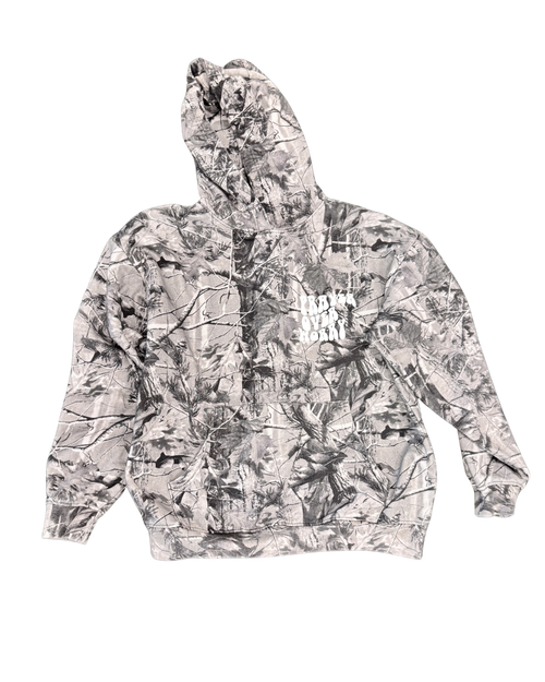 Prayer Over Worry Camo Hoodie in Grey, front